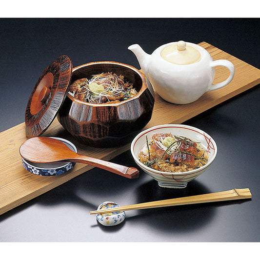 ヤマコー 摺り漆木製飯器セット(蓋・しゃもじ付)中(25892)
