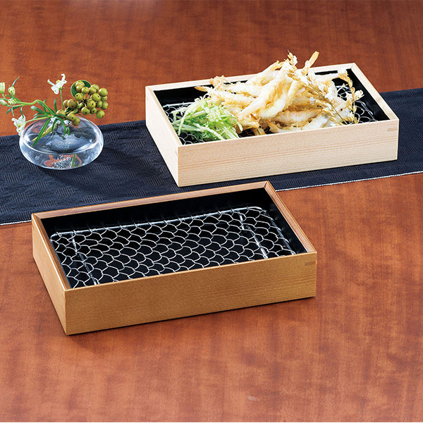 ヤマコー 木製・天ぷら盛皿(ステンレス目皿付)ライトブラウン内黒(18218)