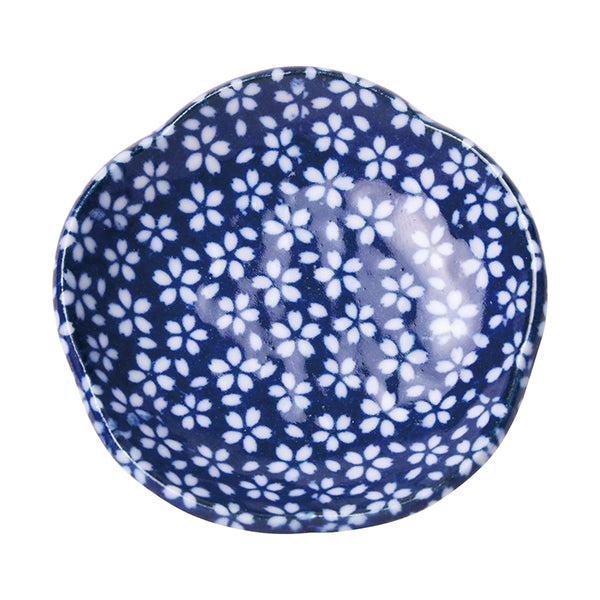 ヤマコー 豆皿(花型)藍 山桜(78471)