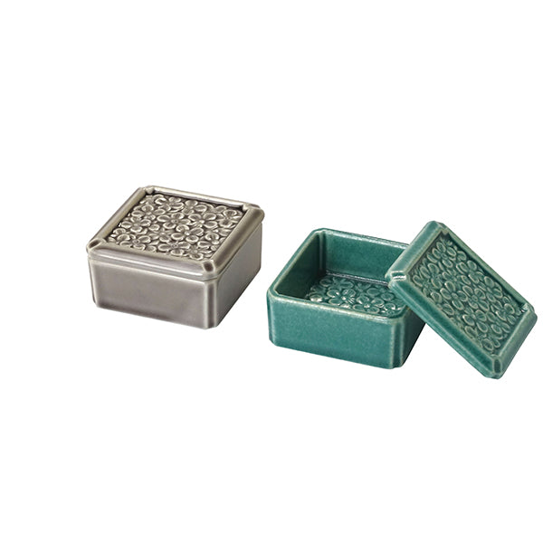 ヤマコー 陶器 花紋小箱 トルコブルー(32549)