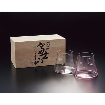 田島窯 江戸硝子 富士山 宝永グラス 紅白ペア（木箱入）【送料無料】