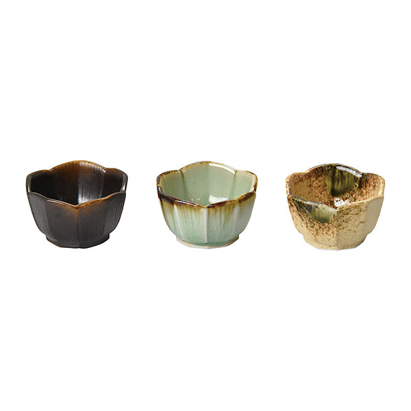 ヤマコー 桔梗型珍味入 灰釉茶渕（27712）