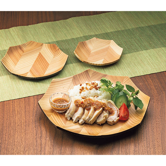 ヤマコー 杉・矢羽材八角皿 大・裏面焼仕上（38073）
