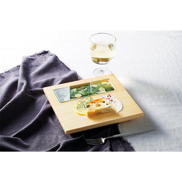 ヤマコー 桧・硝子窓付料理皿（正角）大（30286）