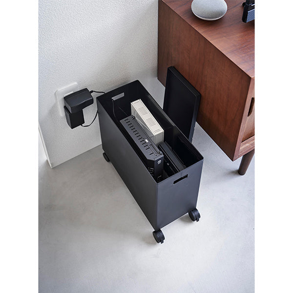 山崎実業 tower 蓋付き収納ボックスワゴン L ブラック 4557