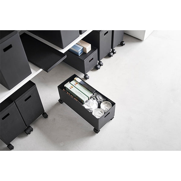 山崎実業 tower 蓋付き収納ボックスワゴン S ブラック 4555 | フーヅ