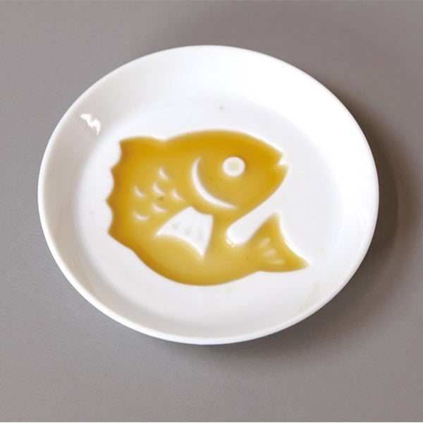 ヤマコー 白磁 絵柄入醤油皿 鯛（26231）
